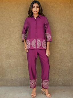 Dora Dori - Purple Embroidered Chanderi Co-Ord Set