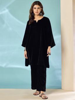 InWeave - Black Velvet Long Sleeve Kurta with Pant