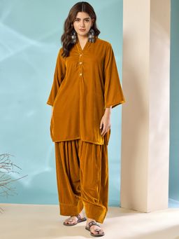 InWeave - Marigold Velvet Kurta with Salwar