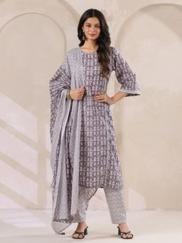 Rangdeep - Grey Pure Cotton Round Neck Kurta with Pant & Dupatta