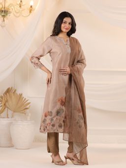 Rangdeep - Brown Polyester V-Neck Kurta with Pant & Dupatta