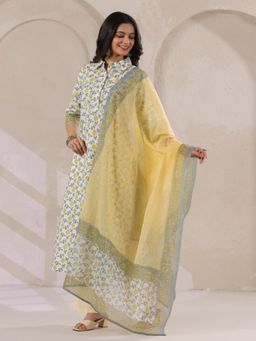 Rangdeep - Off White Pure Cotton Collar Neck Kurta with Pant & Dupatta