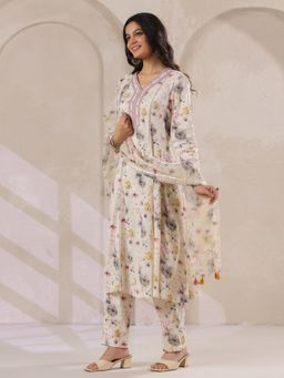 Rangdeep - Off White Pure Cotton V-Neck Kurta with Pant & Dupatta