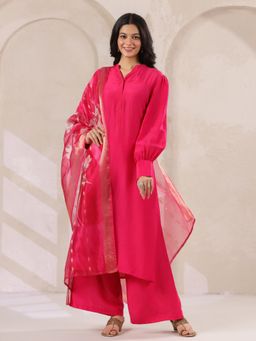 Rangdeep - Pink Silk Blend Mandarin Neck Kurta with Pant & Dupatta