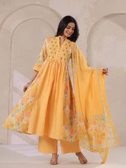 Rangdeep - Yellow Pure Cotton Mandarin Neck Kurta with Pant & Dupatta