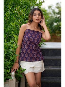 Vbuyz - Women's Purple Cotton Floral Top