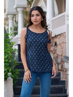 Vbuyz - Women Blue Cotton Floral Top