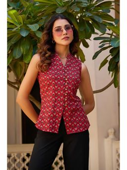 Vbuyz - Women Red Cotton Floral Top
