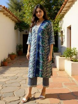 Rangita - Women Blue Rayon Embroidered Kurta with Pant and Dupatta