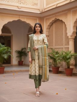 Rangita - Women Green Poly Viscose Embroidered Kurta with Pant and Dupatta
