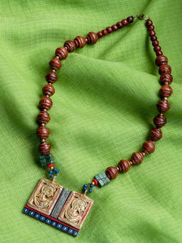 ExclusiveLane - Bohemian Brass Necklace Handmade in Dhokra Art (Brass, Wood, Bib)
