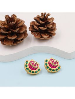 SANGEETA BOOCHRA JAIPUR - Handcrafted Silver Earrings with Kundan Setting and Gold Plating