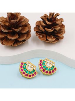 SANGEETA BOOCHRA JAIPUR - Handmade Silver Earrings with Kundan Setting, Accented with Gold Plating