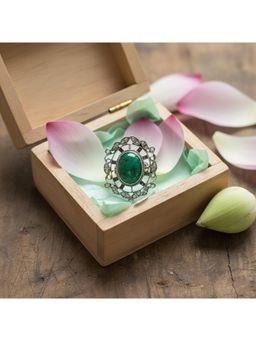 SANGEETA BOOCHRA JAIPUR - Vintage-Inspired Silver Green Stone Ring