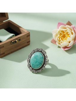SANGEETA BOOCHRA JAIPUR - Handcrafted Silver Round Green Stone Ring