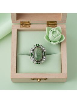 SANGEETA BOOCHRA JAIPUR - Oval Green Stone Handcrafted Silver Ring