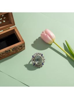 SANGEETA BOOCHRA JAIPUR - Designer Silver Ring with Lapis Kundan Accents
