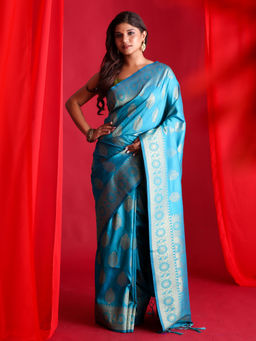 Beatitude - Blue Banarasi Saree with Unstitched Blouse