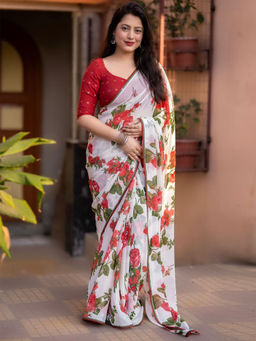 Odette - Printed Soft Georgette Saree with Unstitched Blouse