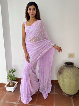 Odette - Pink Embellished Soft Georgette Saree with Unstitched Blouse
