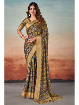 Mysilklove - Sorrell Brown Banarasi Digital Printed Saree with Unstitched Blouse