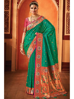 Mysilklove - Disco Green Woven Paithani Saree with Unstitched Blouse