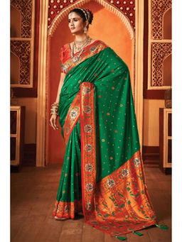 Mysilklove - Atoll Green Woven Paithani Saree with Unstitched Blouse