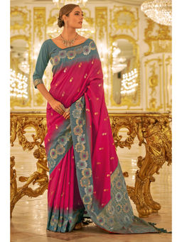 Mysilklove - Dingy Dungeon Pink Woven Banarasi Saree with Unstitched Blouse