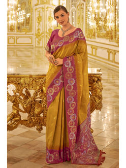 Mysilklove - Koromiko Yellow Woven Banarasi Saree with Unstitched Blouse