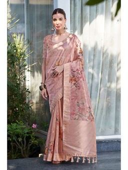 Mysilklove - Cupid Pink Digital Printed Organza Saree with Unstitched Blouse
