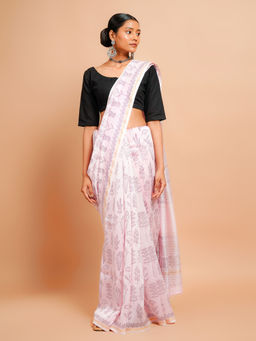 Palash - Floral Motifs Hand Block Printed Chanderi Silk Cotton Saree with Unstitched Blouse