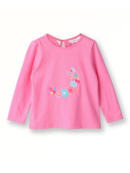 Beebay - Cotton Polyblend Floral Embroidered Full Sleeve T-Shirt-Pink