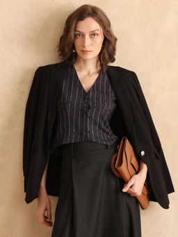 RAREISM - Hicker Primary Black Narrow Stripes Fitted Top