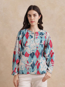 RAREISM - Jiko Primary Multi-Color Geometric Print Regular Top