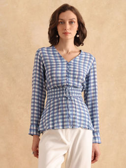 RAREISM - Vibooy Primary Blue Flannel Print Regular Top