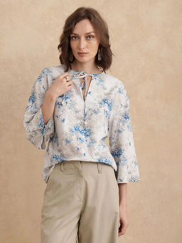 RAREISM - Wemiso Dusky Blue Floral Print Regular Top