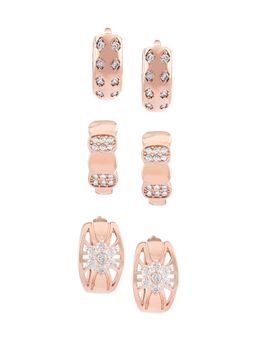 Zaveri Pearls - Rose Gold Contemporary Hoop Earrings-ZPFK12832 (Set of 3)