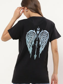 Bewakoof - Women's Black Angel Wings Graphic Printed Boyfriend T-shirt