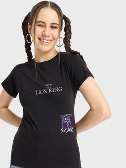 Bewakoof - Official Disney Women's Black Scar Lion King Graphic Printed T-shirt