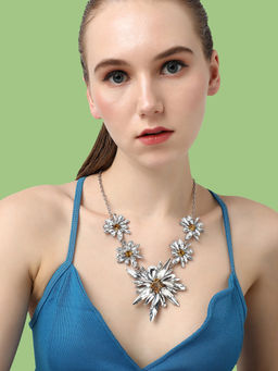 Sohi - Silver Plated Party Designer Stone Statement Necklace for Women