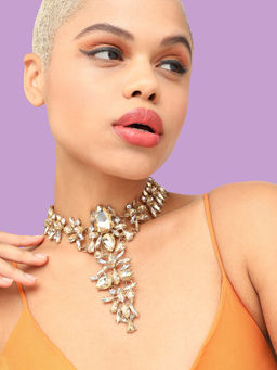 Sohi - Gold Plated Party Designer Stone Statement Necklace for Women