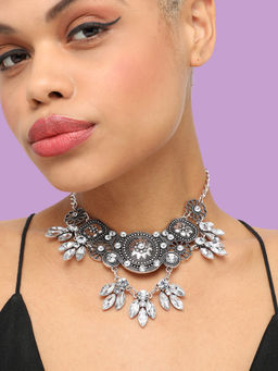 Sohi - Silver Plated Party Designer Stone Statement Necklace for Women
