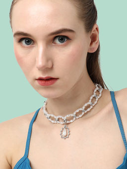 Sohi - Silver Plated Designer Stone Party Necklace for Women