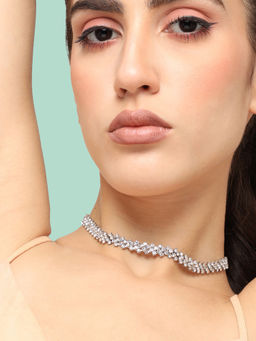 Sohi - Silver Plated Party Designer Stone Choker Necklace for Women