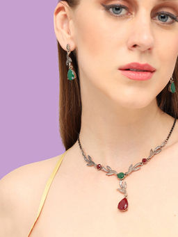 Sohi - Gold Plated Party Designer Stone Necklace and Earring for Women (Set of 2)