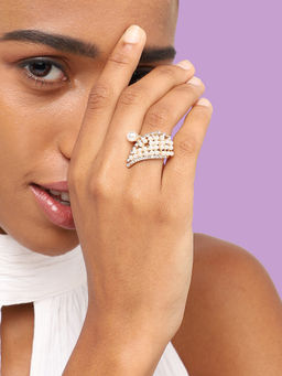 Sohi - Gold Plated Party Designer Stone Ring for Women