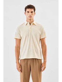 Snitch - Beige Ribbed Half Sleeves Regular Casual Polo T-Shirt