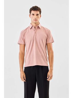 Snitch - Light Pink Ribbed Half Sleeves Regular Casual Polo T-Shirt