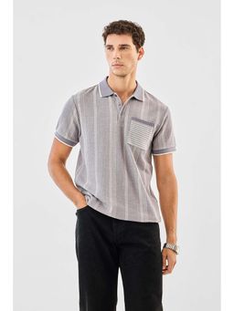 Snitch - Grey Textured Half Sleeves Regular Casual Polo T-Shirt