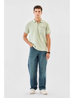 Snitch - Light Green Textured Half Sleeves Regular Casual Polo T-Shirt